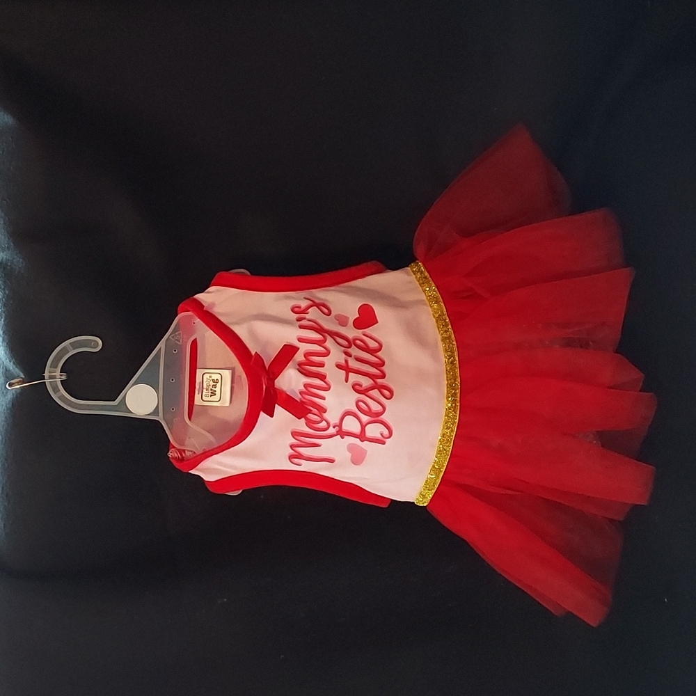Simply Wag Pink Doggie Dress w Red Ruffle, Gold Waistband Sz Small